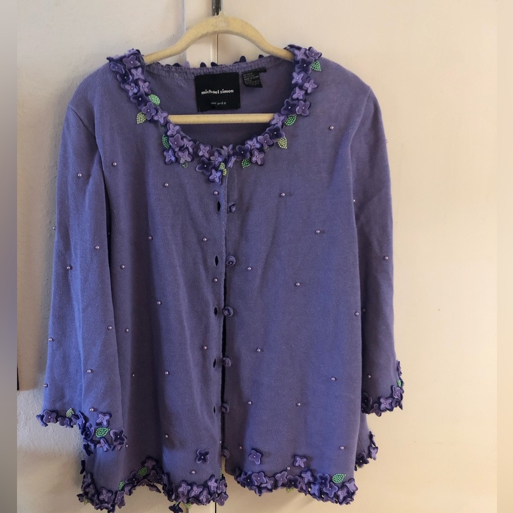 Michael Simon Lavender Cardigan with Violet Details-  128A $65 or $50 w/offer